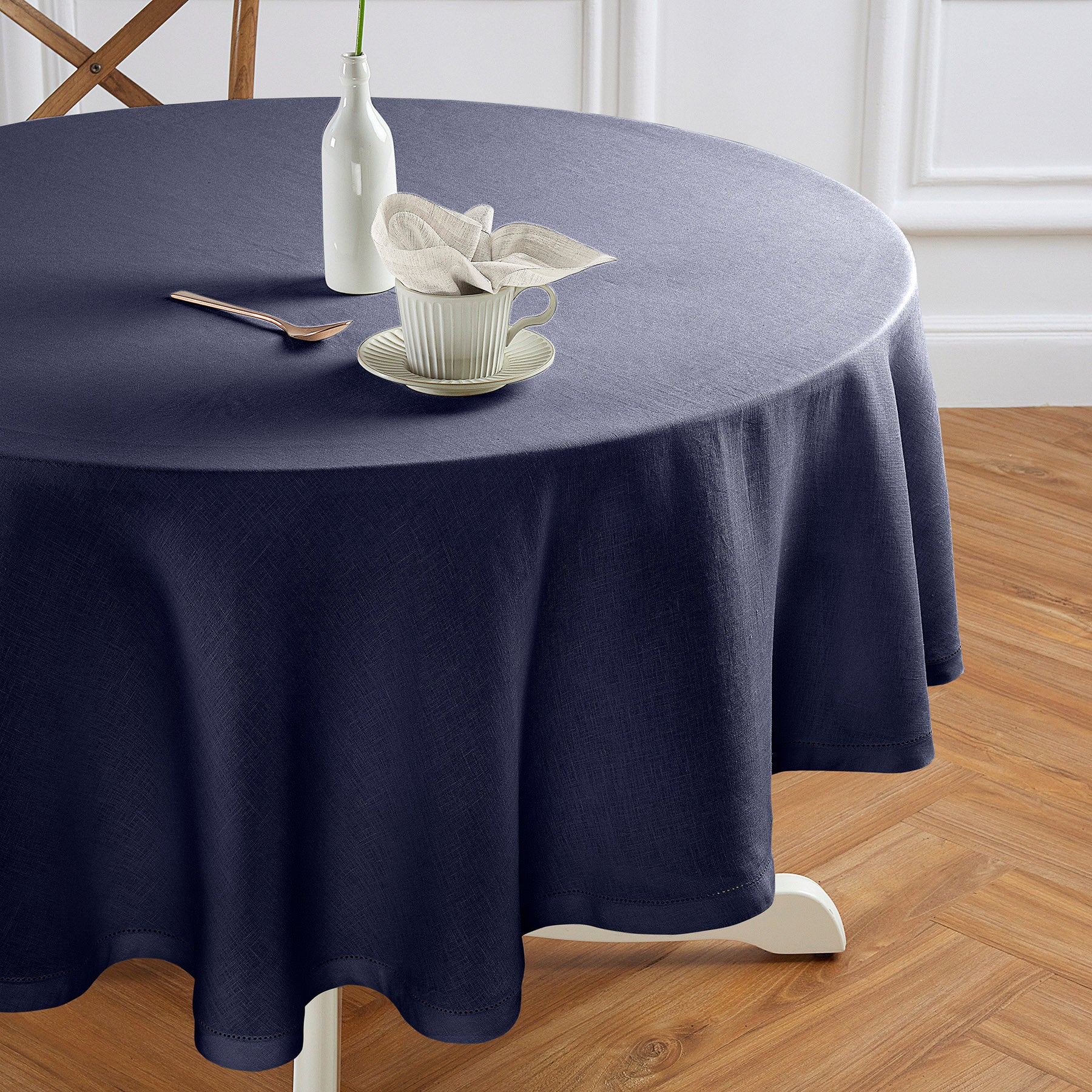 Sonoma Hemstitch Round Tablecloth - 60 Inch White Linen Table Cover for Dining, Parties & Special Events | Elegant & Durable Home Decor