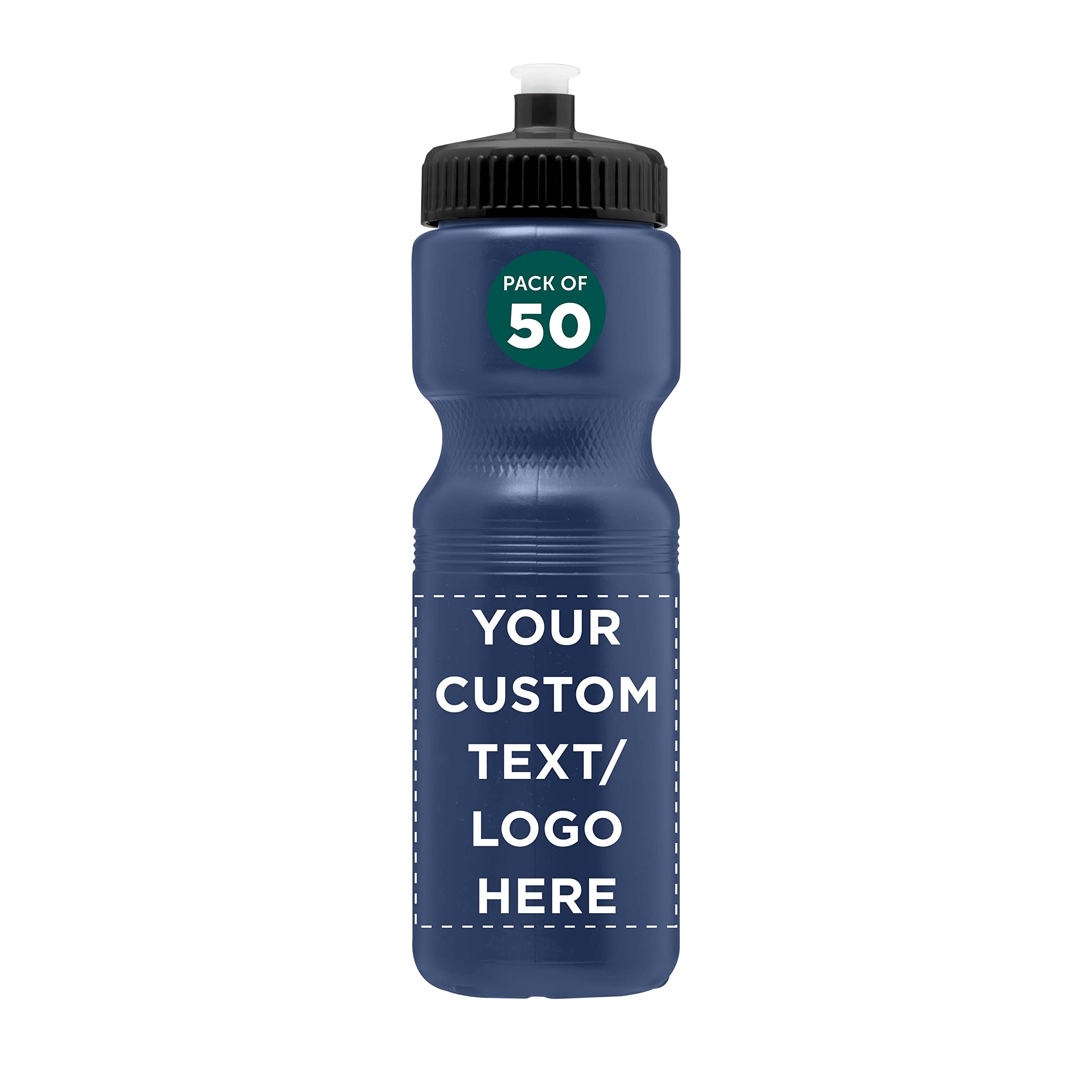 28 oz Custom Push Cap Plastic Water Bottles Bulk Pack of 50 - Personalized Reusable Water Bottles for Gym, Hiking, Camping & Outdoor Sports - Navy Blue Hydration Bottles for Fitness, Travel & Everyday Use