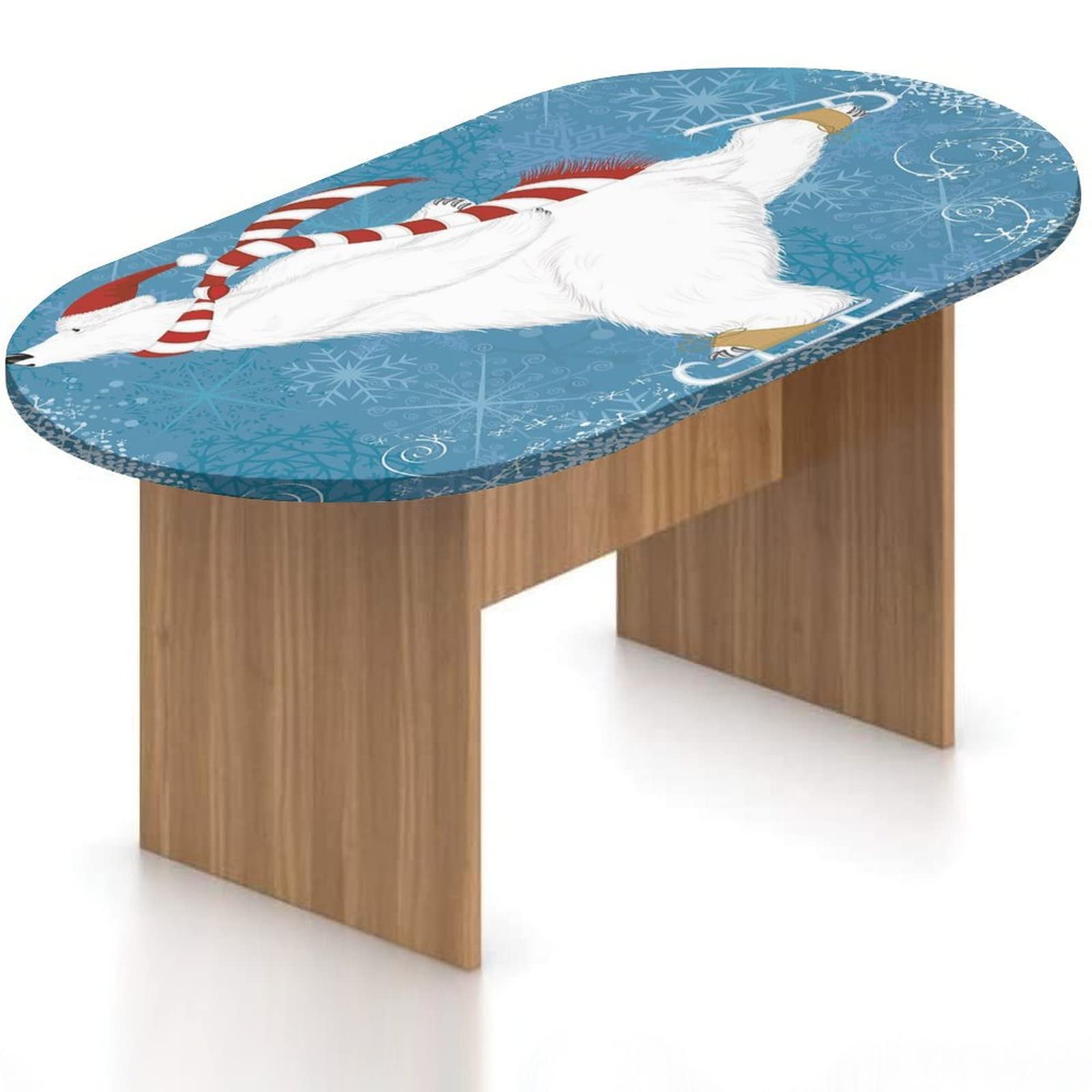 Premium MIPSEC Oval Fitted Patio Table Cover - Waterproof Polyester Tablecloth with Elastic Edges, Polar Bear Christmas Design - Perfect for Outdoor Dining, BBQs & Holiday Decor (Fits 48x68 Inch Oval Tables)