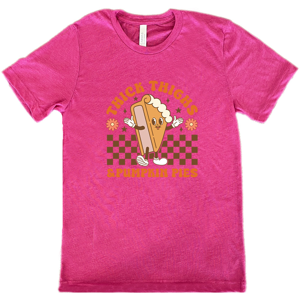 Thick Thighs & Pumpkin Pies Unisex T-Shirt - Funny Fall Graphic Tee for Women & Men - Perfect for Thanksgiving, Autumn Outfits and Seasonal Parties