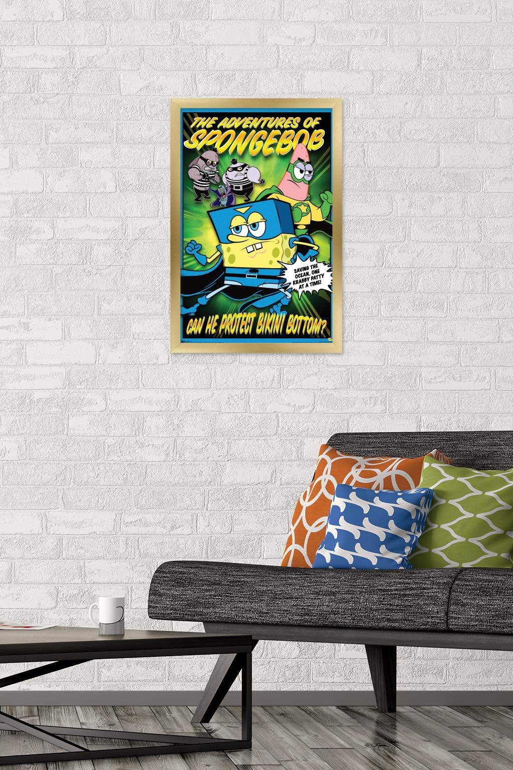 Trends International Nickelodeon SpongeBob SquarePants Funny Wall Poster - 14.725 x 22.375 Inches Gold Framed Art Print - Perfect for Kids' Room Decor, Office & Game Room Wall Art