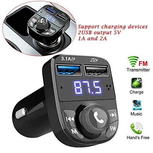 QUMOX Wireless Bluetooth FM Transmitter for Car - Hands-Free Calling, MP3 Music Player, Dual USB Charger (2.4A/1A) - Compatible with iPhone, Android Smartphones - Perfect for Road Trips & Commuting