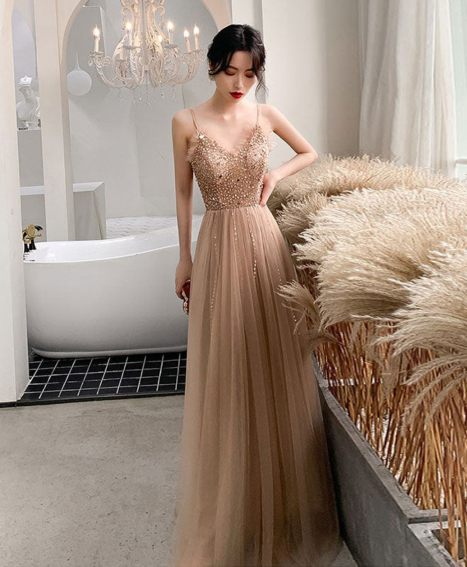 Elegant Champagne Sweetheart Tulle Beaded Long Prom Dress for Formal Events - Perfect for Homecoming, Quinceañera & Evening Galas