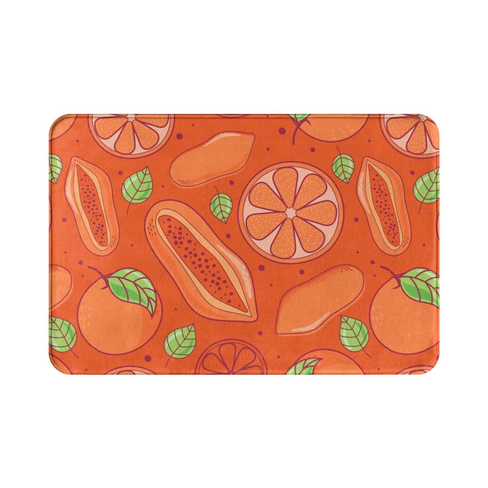 Non-Slip Papaya & Orange Seamless Pattern Bath Mat - 15.7x23.5 Inch Absorbent Kitchen Rug, Soft Printed Floor Mat for Bathroom, Laundry Room & Entryway Decor