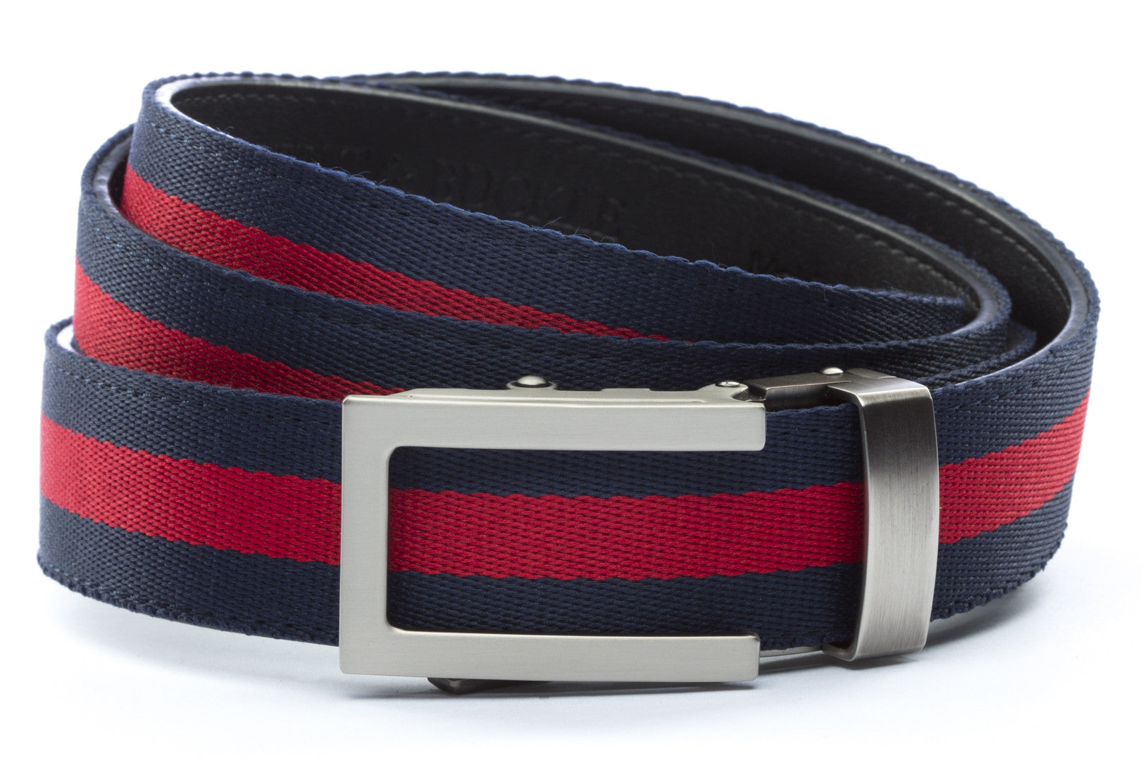 Navy Blue & Red Striped Belt with Gunmetal Buckle - 1.25