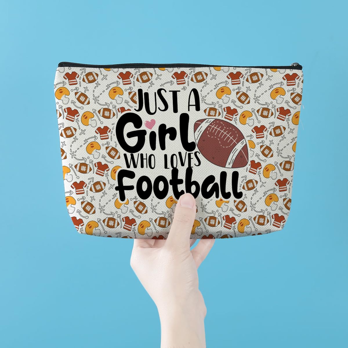 Football Makeup Bag - Waterproof Cosmetic Bag for Women & Girls - Perfect Football Gifts for Sister, Daughter, Friend - Great for Graduation, Birthday & Friendship - Ideal for Football Lovers & Players - Use for Travel, Gym, Sports Events & Daily Makeup Storage