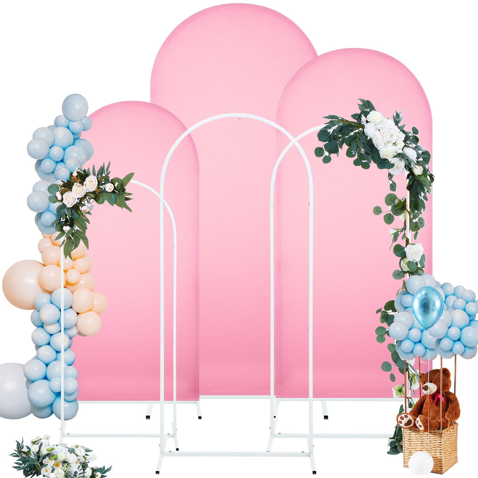 6-Piece Metal Arch Backdrop Stand Set with Spandex Cover - 4ft/5ft/6ft Wedding Arch Frame for Ceremonies, Birthday Parties & Events (Pink) | Perfect for Outdoor Weddings, Baby Showers & Photo Backdrops