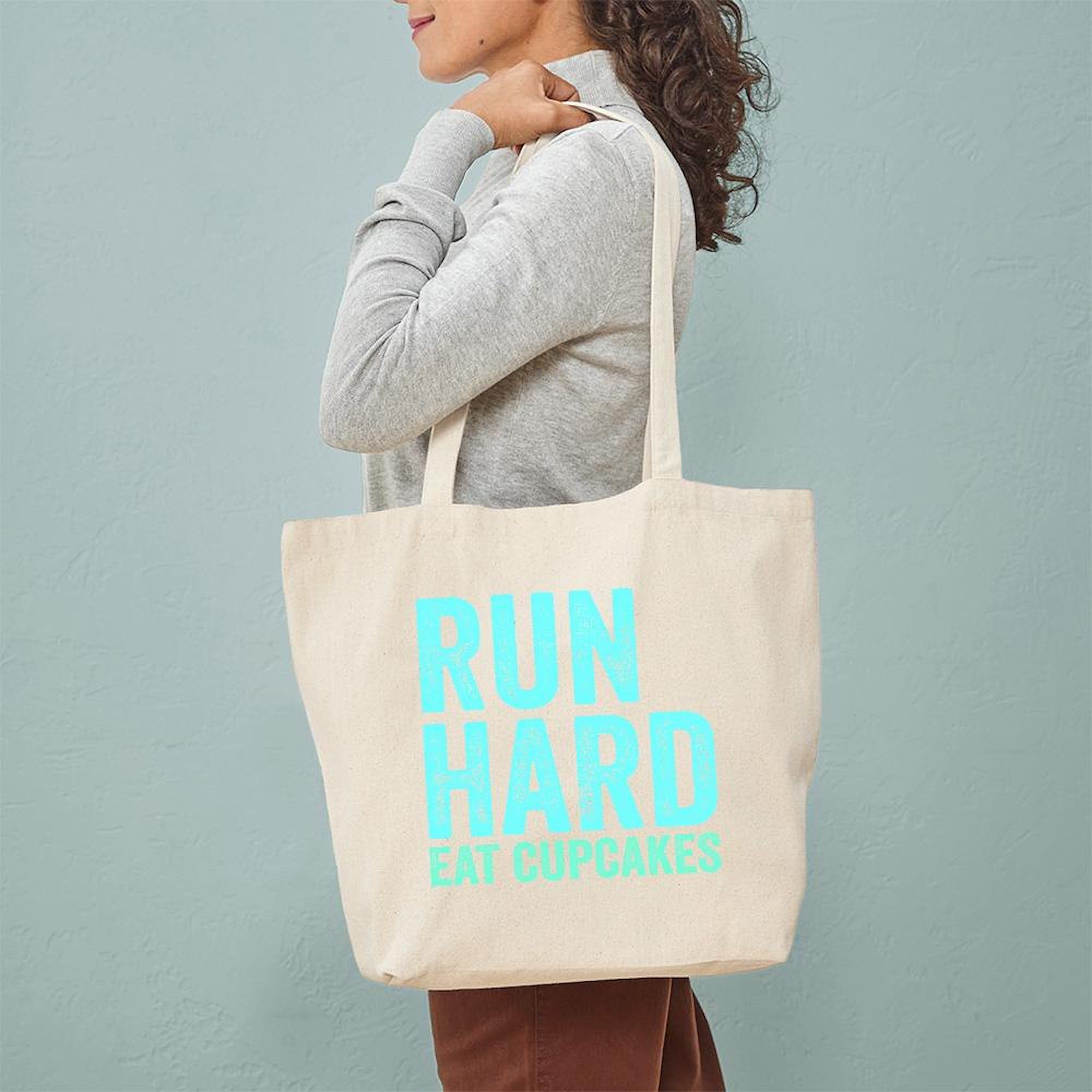 Run Hard Eat Cupcakes Canvas Tote Bag - Eco-Friendly Reusable Shopping Bag for Gym, Work & Groceries | Natural Cotton Carryall for Women & Men