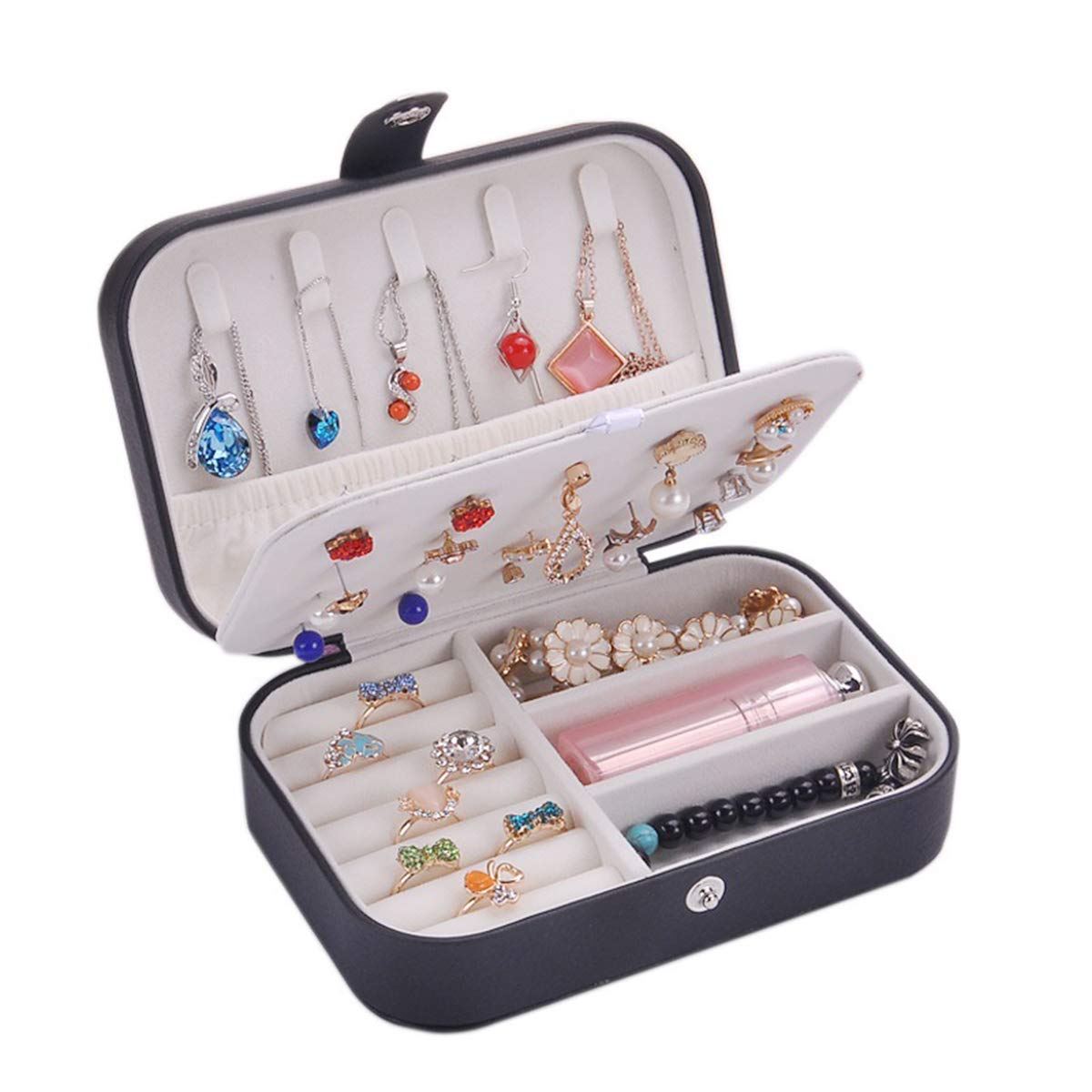FAMKIT 2-Layer Jewelry Organizer Box - PU Leather Travel Jewelry Case for Earrings, Rings, Necklaces & Accessories - Perfect for Travel, Home Storage & Gift Giving