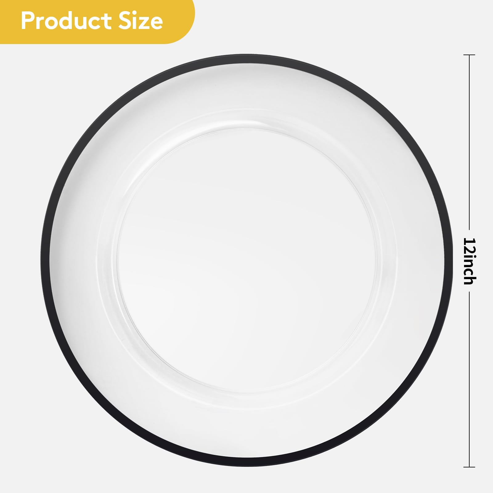 Goodluck 12 Inch Black Charger Plates - 25 Pack Disposable Plastic Dinner Plates with Elegant Black Trim for Weddings, Parties & Holiday Celebrations | Perfect for Formal Dining, Buffets & Special Events
