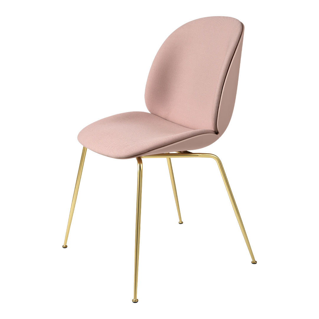 Beetle Dining Chair - Modern Upholstered Seat with Brass Semi-Matte Conical Base - Perfect for Dining Rooms, Kitchens & Home Offices