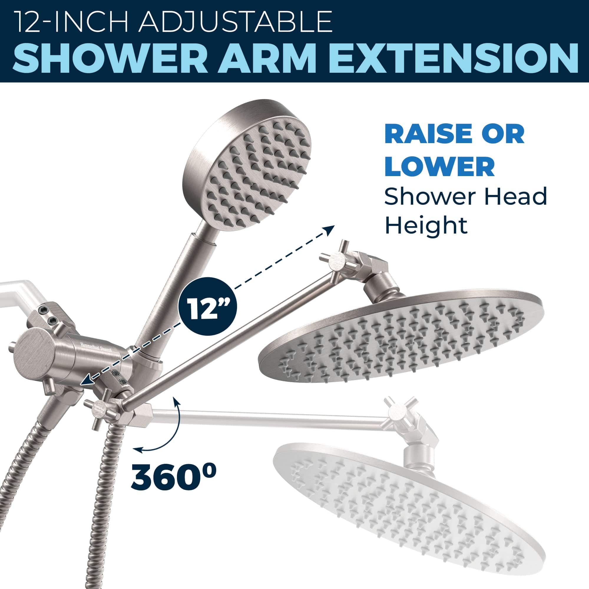 Premium All-Metal Dual Shower Head with 2.5 GPM Flow & Adjustable Extension Arm - Perfect for Spa-Like Bathroom Upgrades & Water-Saving Home Renovations