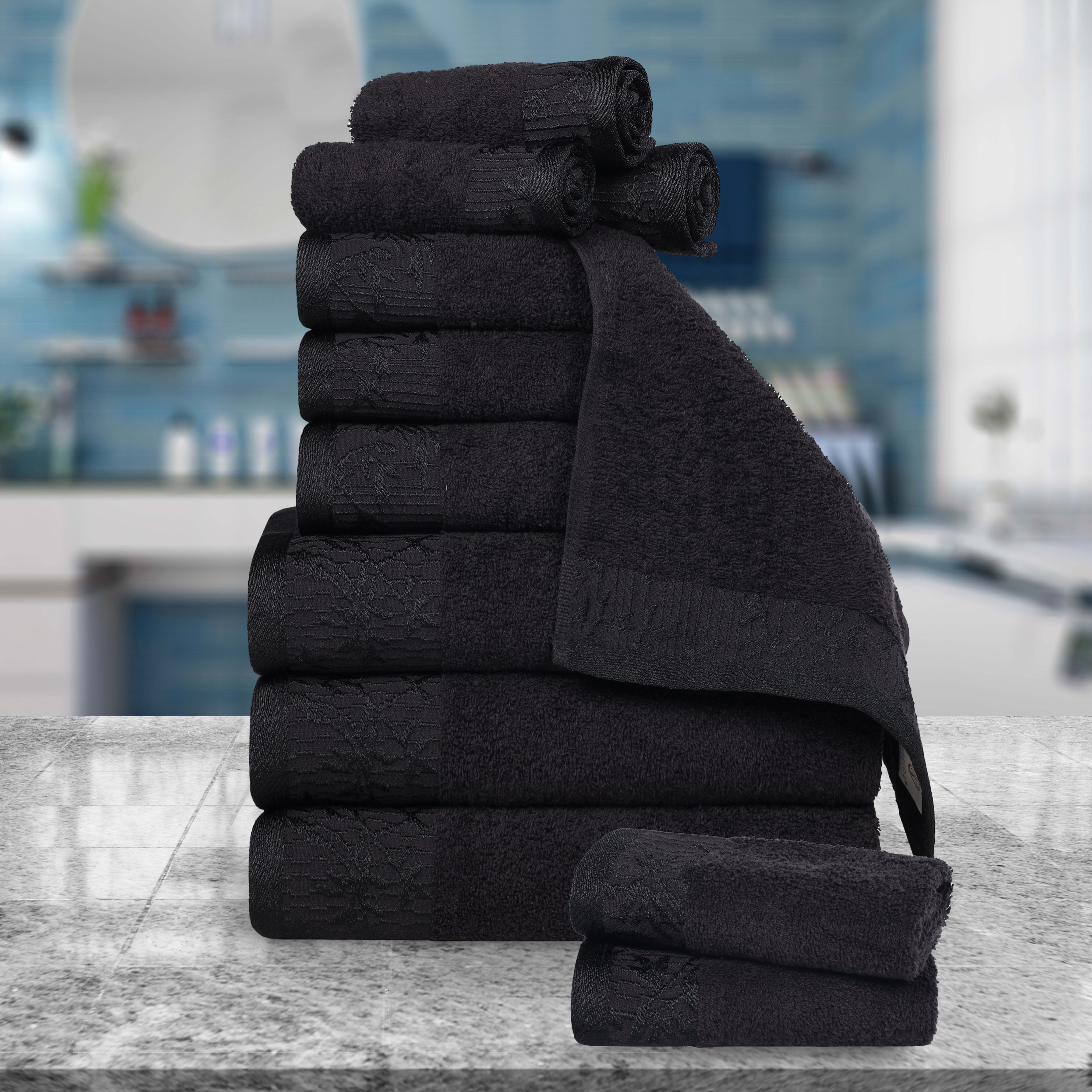 12-Piece Wisteria Cotton Floral Embroidered Jacquard Bath Towel Set | Luxury Soft Absorbent Towels for Spa, Bathroom & Guest Use