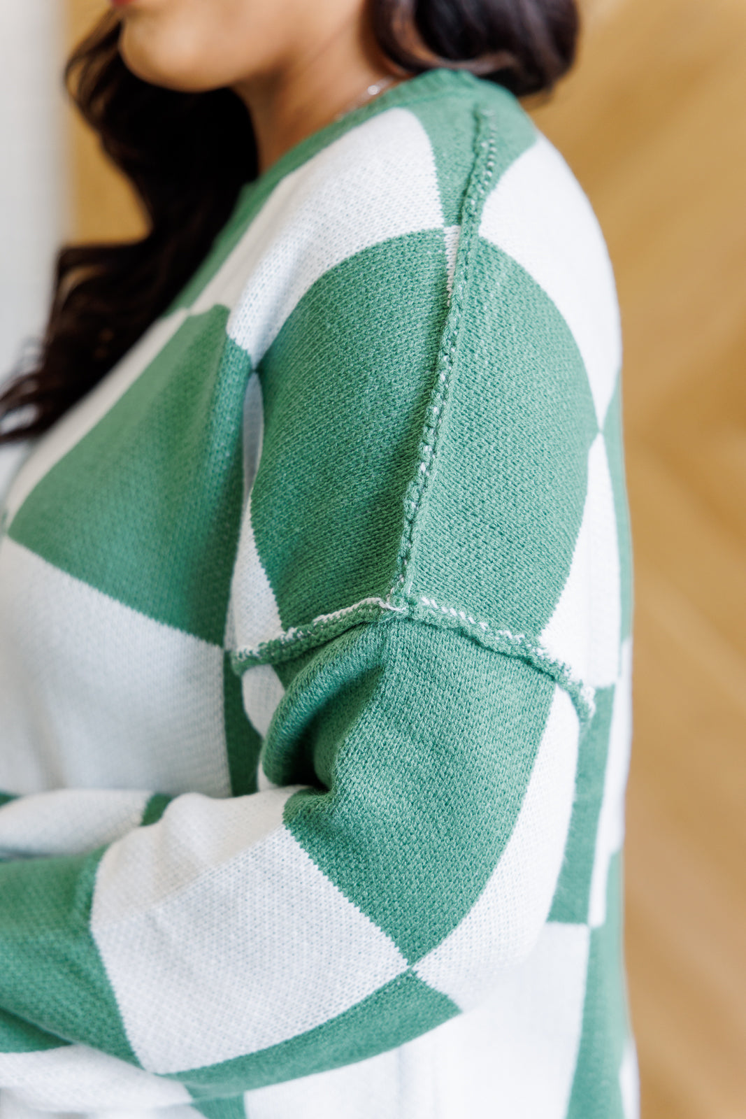 Stylish Green Checkered Sweater for Women | Trendy Oversized Knit Pullover | Perfect for Fall Fashion, Casual Outfits & Cozy Winter Layering