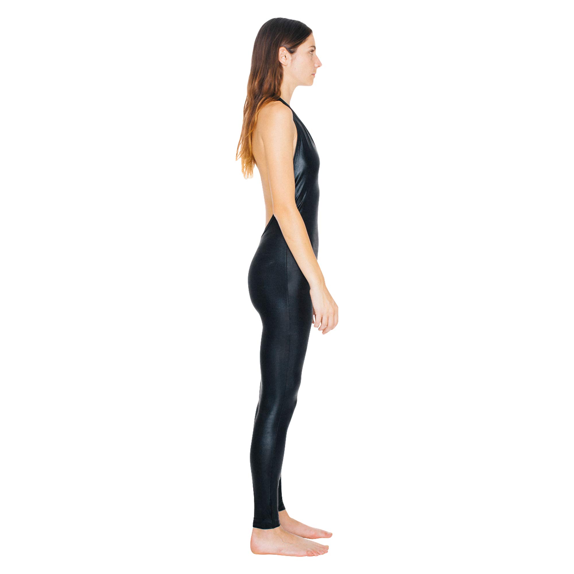 American Apparel Women's Metallic Halter Catsuit - Sexy Shiny Bodycon Jumpsuit for Parties, Clubwear & Night Out Outfits