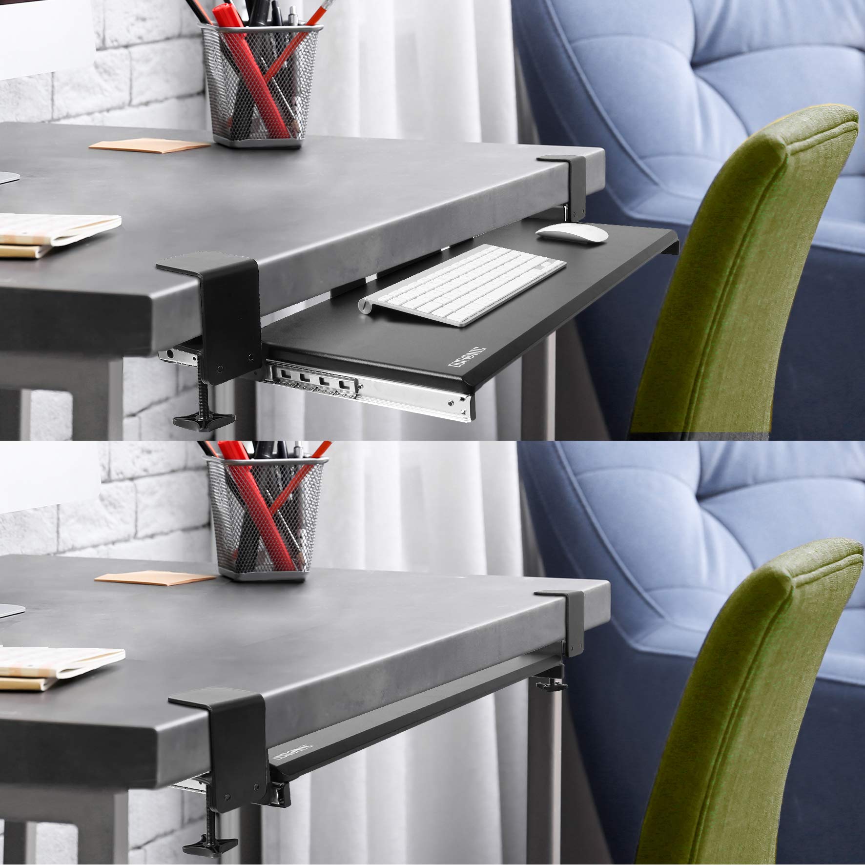 Duronic DKTPX1 Ergonomic Keyboard Tray Under Desk - Adjustable Pull Out Drawer for Keyboard & Mouse, Improves Posture - Perfect for Home Office, Gaming Setup & Workspace Organization