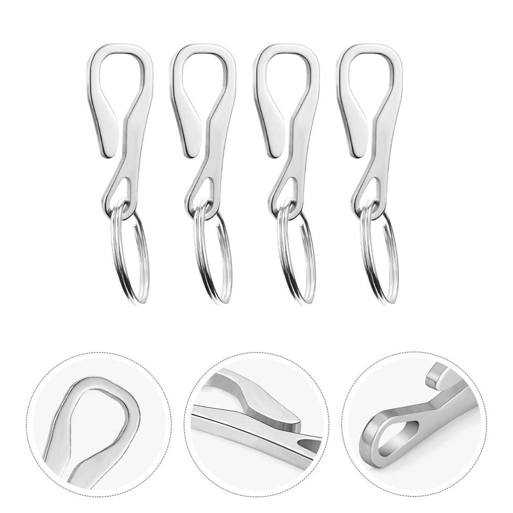 4-Pack Stainless Steel Keychain Clips with Carabiner Hooks - Durable Key Rings for Keys, Outdoor Gear & Hanging Accessories - Perfect for Home, Office, Camping and Travel Organization