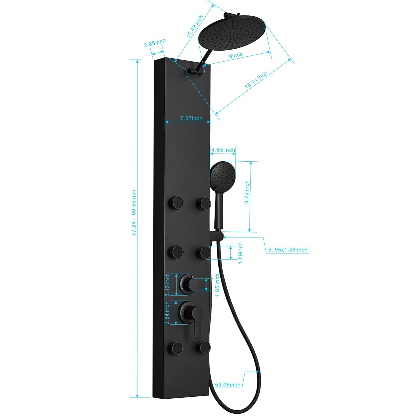 Homevacious Matte Black Stainless Steel Shower Panel System - Adjustable Rainfall Shower Head with 6 Body Jets & 4-Setting Handheld Shower | Wall Mounted Bathroom Spa Experience for Full Body Relaxation | Perfect for Master Bathrooms, Luxury Showers & Modern Home Renovations