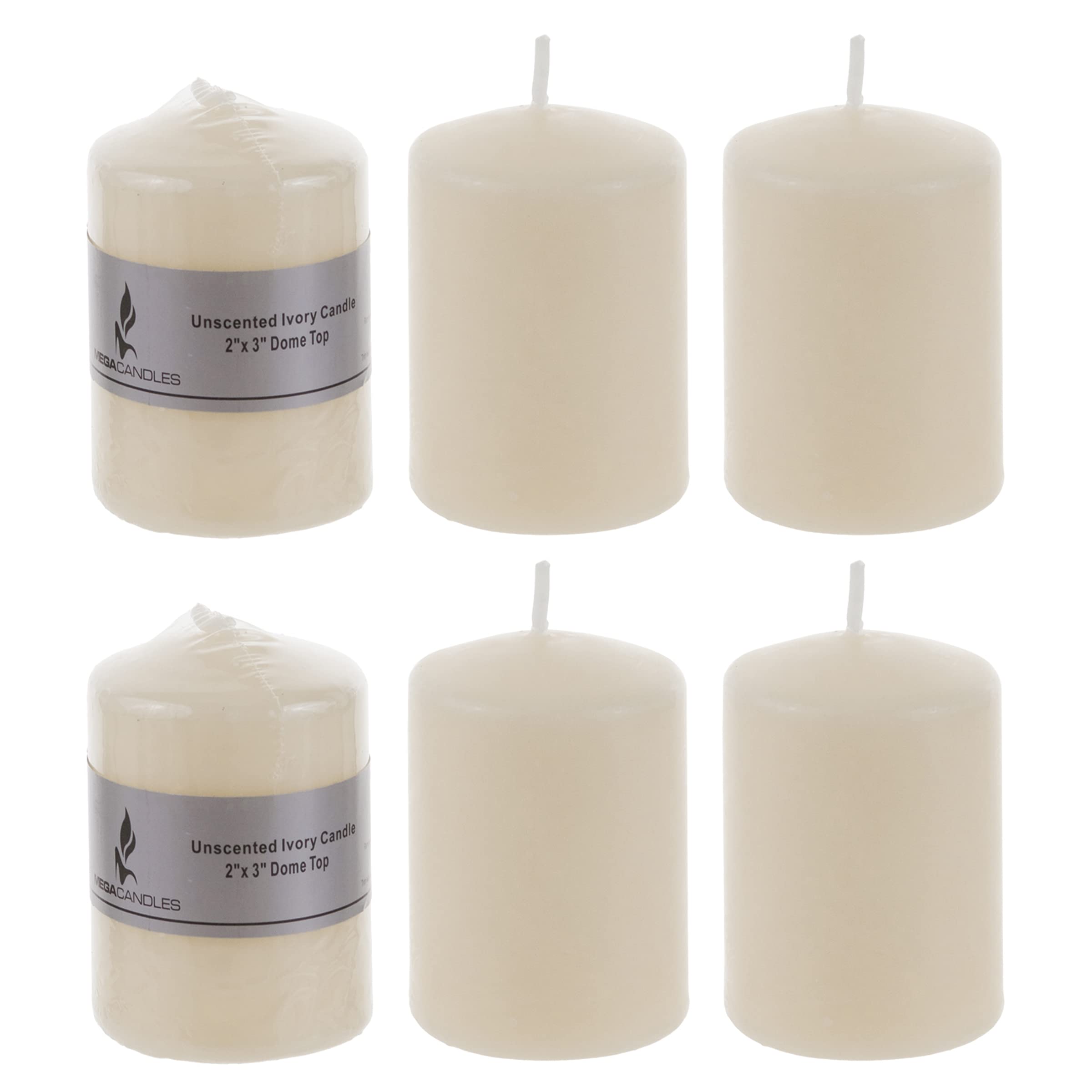 Premium Unscented Ivory Pillar Candles 6-Pack - 2