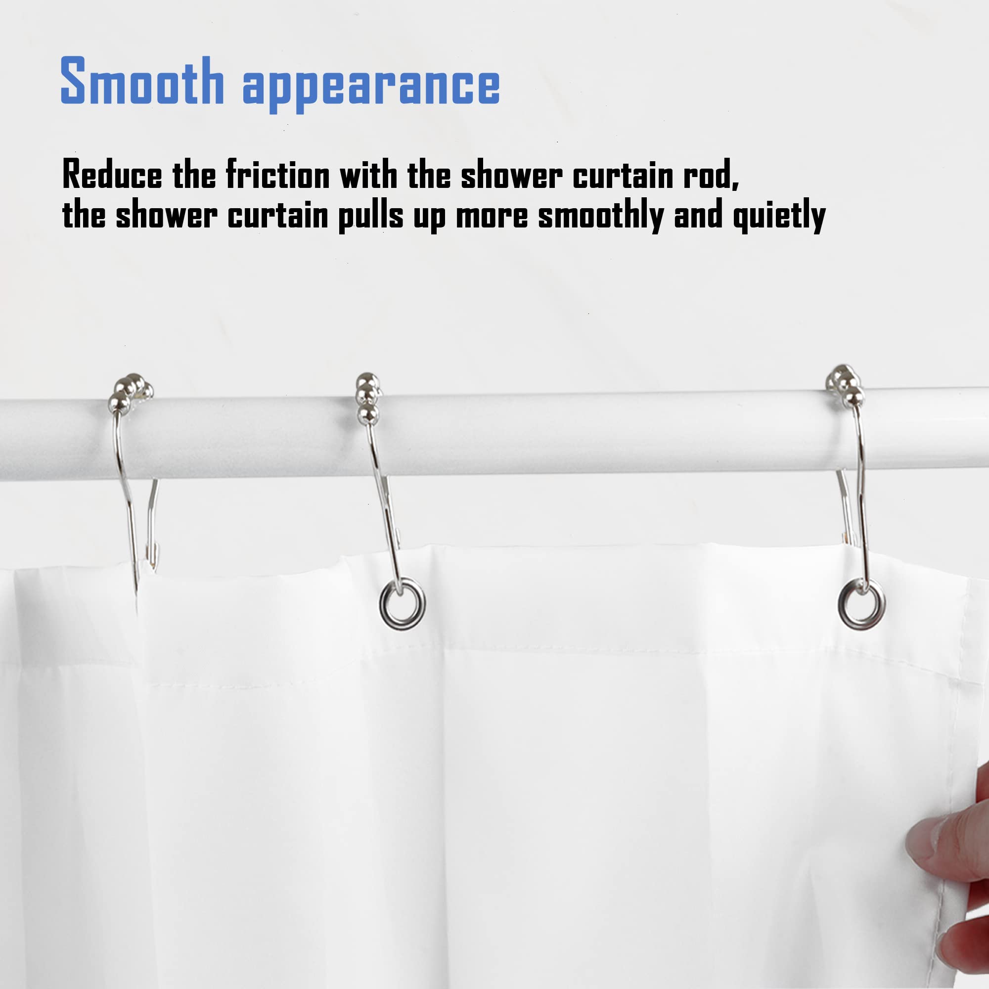 Rustproof Metal Shower Curtain Hooks Rings - 12 Pack Nickel Finish for Bathroom Shower Rods & Curtains | Durable & Stylish Bathroom Accessories for Home & Hotel Use