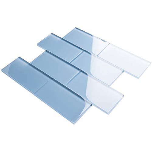 Sky Blue 3x6 Glass Subway Tile - Waterproof Bathroom Shower & Kitchen Backsplash Wall Tile - 5 Sq Ft (40 Pieces/Box) - Perfect for Pool Accent, Spa Decor & Modern Home Renovation