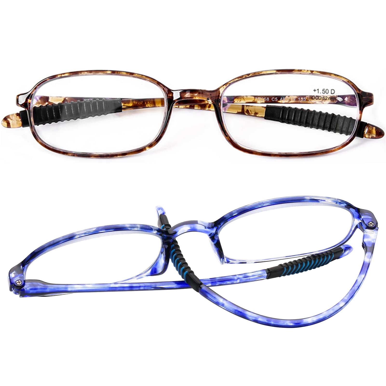 AQWANO 2 Pack Blue Light Blocking Glasses for Computer & Reading - UV Protection, Flexible TR90 Frame, Lightweight Reading Glasses for Women & Men (+3.0 Strength) - Reduce Eye Strain for Office Work & Screen Time