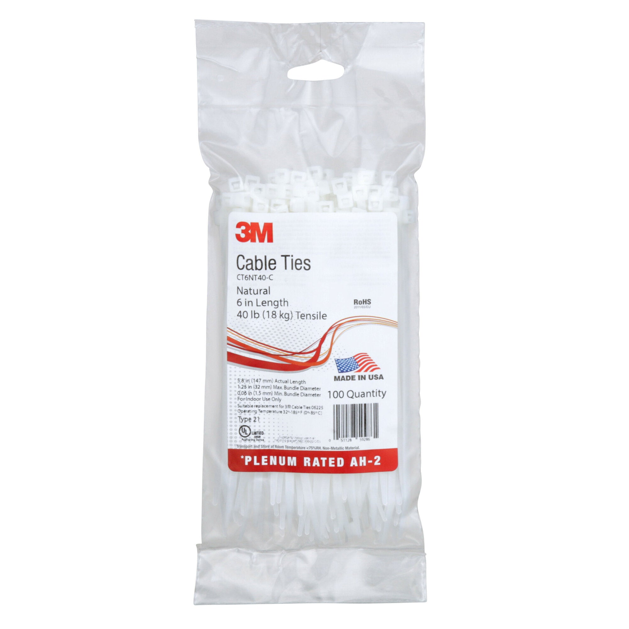 3M Cable Tie CT6NT40 - 100-Pack Heavy Duty Nylon Zip Ties for Organizing Wires, Cables & Bundles - Ideal for Home, Office & Industrial Use