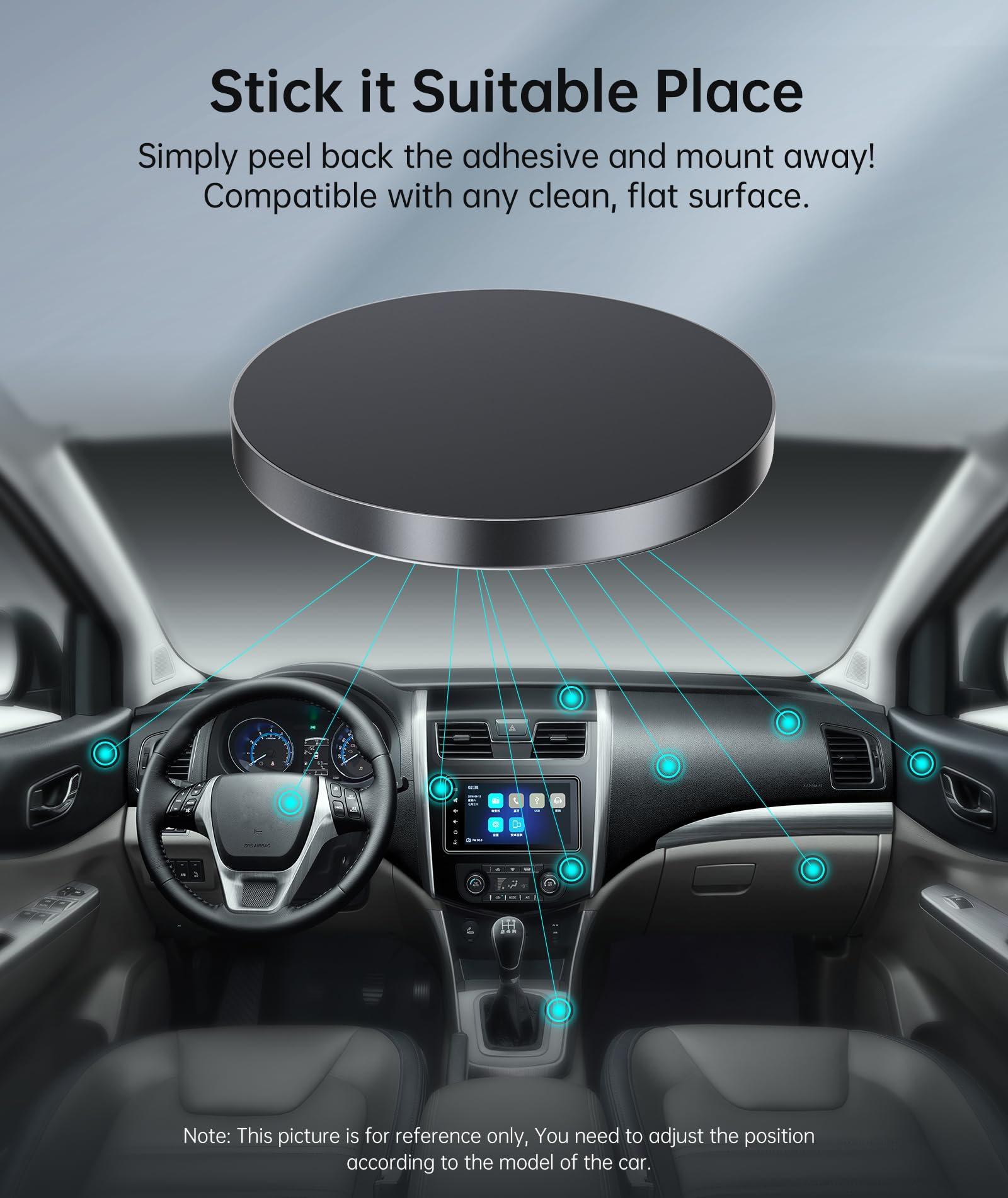 ARLIFE Sticky Magnetic Phone Wall Mount - Compatible with Magsafe iPhone 14/13/12 Mini/Pro/Max, Samsung & All Smartphones with Metal Ring - Strong Magnetic Car Dashboard & Shower Mount Holder for Home, Office, Kitchen, Bathroom Use