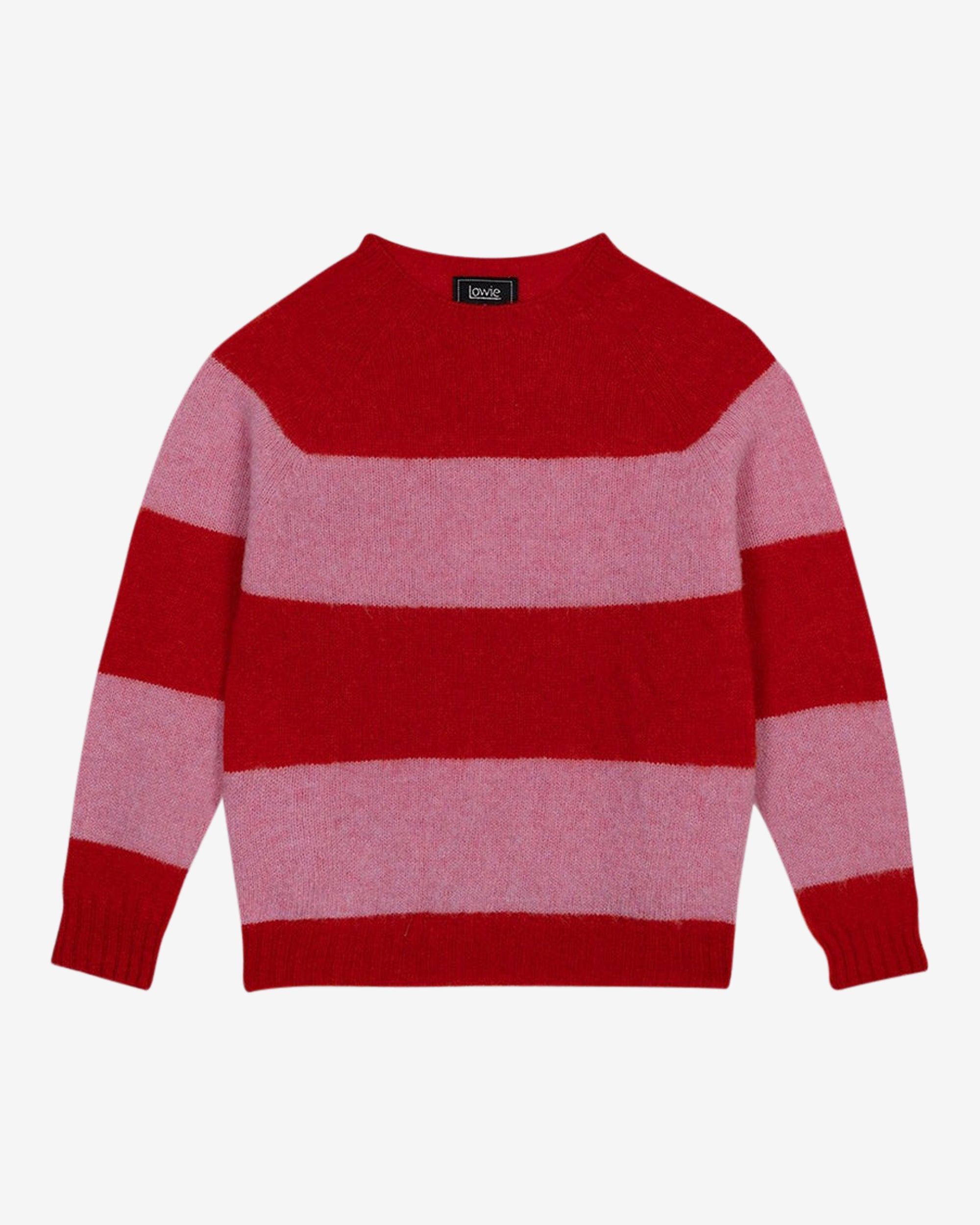 Lowie Pink and Red Stripe Scottish Jumper - Cozy Knit Sweater for Women | Perfect for Winter Fashion & Casual Outfits
