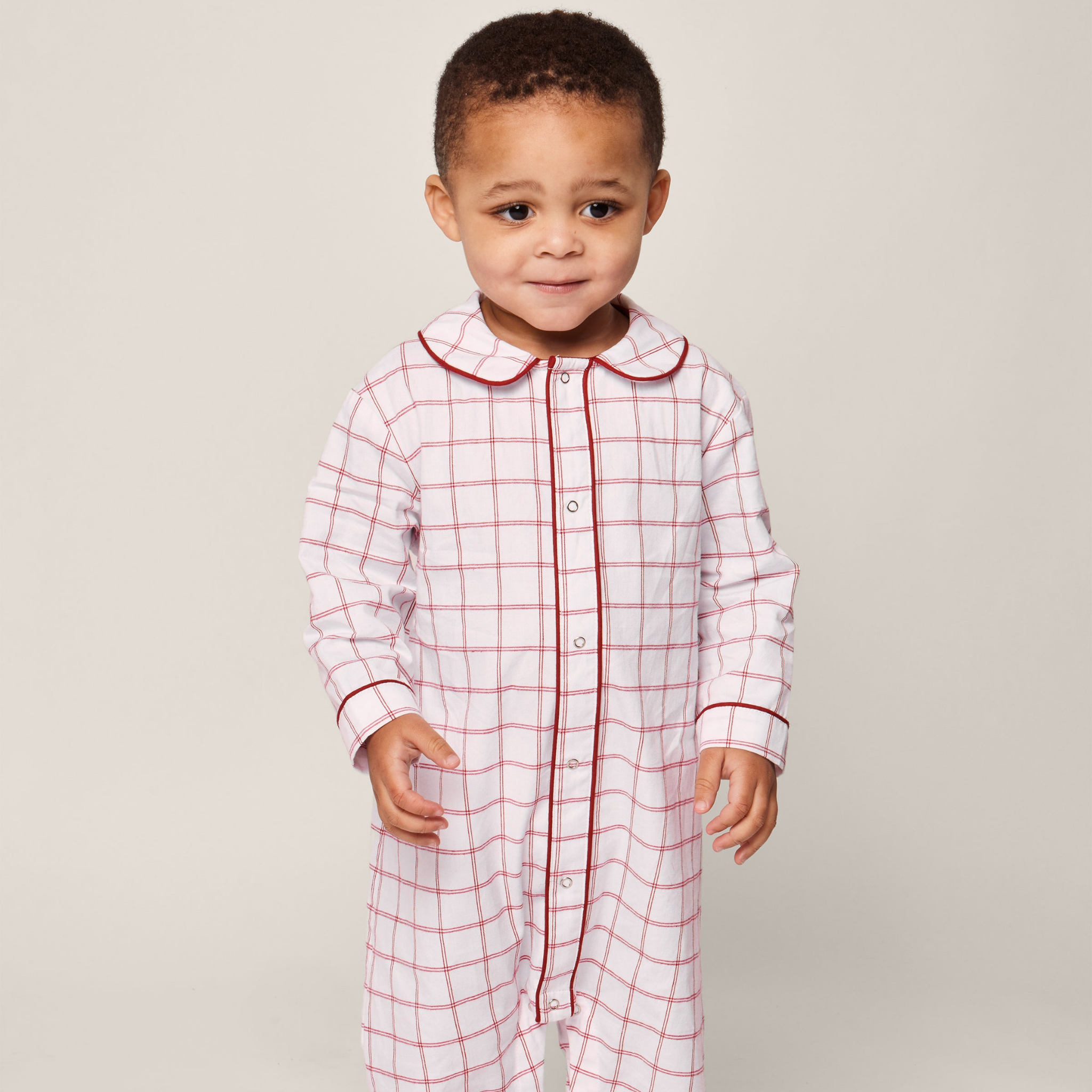 Baby's Twill Cambridge Romper in Garnet Tattersall - Soft Cotton Infant Jumpsuit for Boys & Girls | Perfect for Playtime, Photo Shoots & Special Occasions