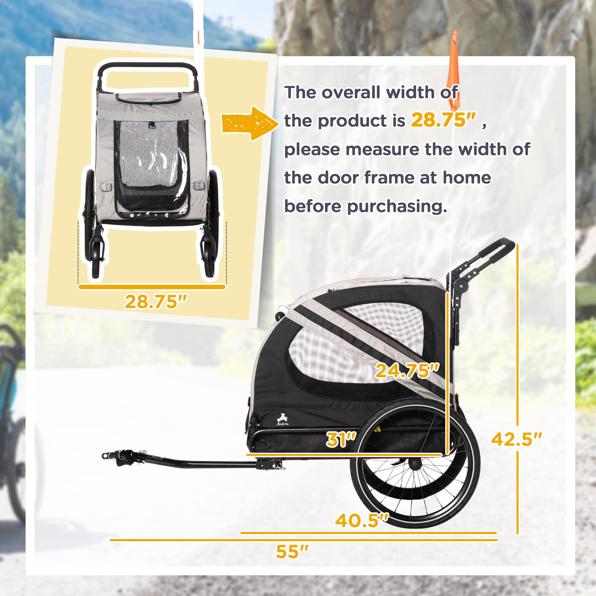 Aosom 2-in-1 Pet Bike Trailer for Small Dogs & Cats - High Visibility Bicycle Stroller with Weatherproof Cover - Convertible Bike Wagon & Sidecar Attachment for Outdoor Adventures, Park Visits & Daily Commutes