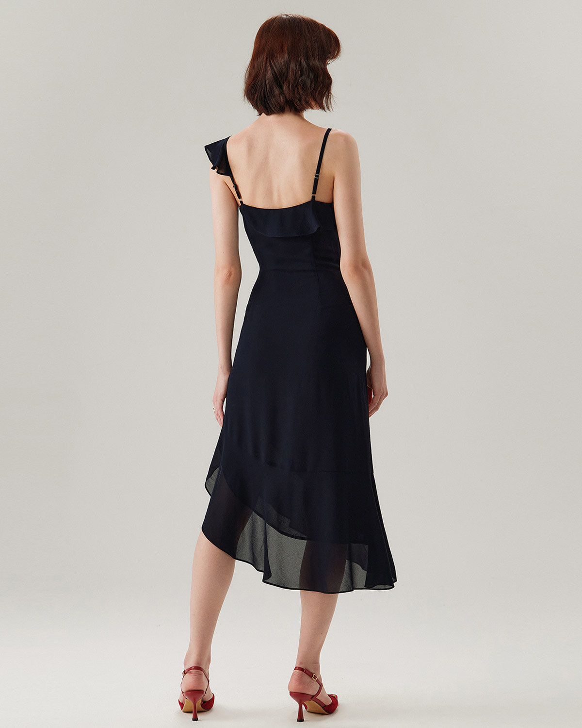 Elegant Blue Chiffon Ruffle Slip Midi Dress for Women - Perfect for Summer Weddings, Garden Parties & Date Nights