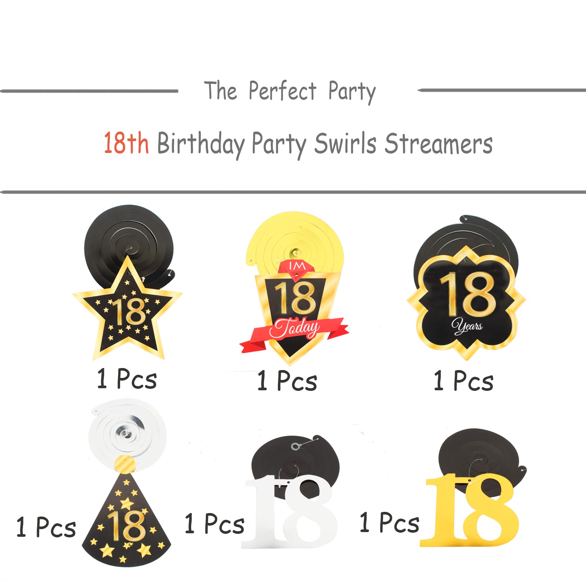 LINGTEER 18th Birthday Party Decorations Kit - Black & Gold Swirl Hanging Streamers, Foil Backdrop & Photo Booth Supplies for Teen Milestone Celebrations | Perfect for Sweet 16, Graduation & Birthday Parties