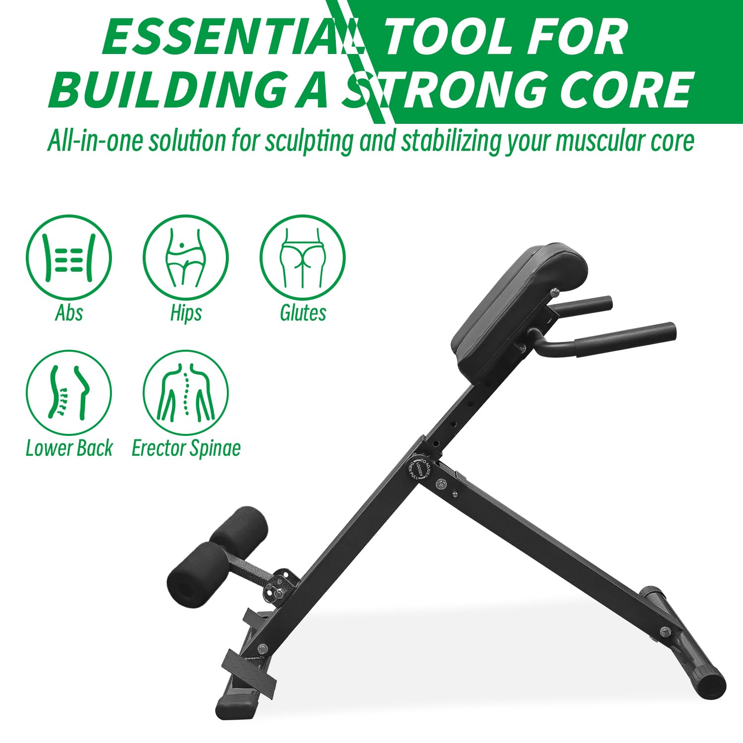Hyperextension Roman Chair - Adjustable Foldable Back Extension Bench for Home Gym, Core & Glute Workout - Durable Steel Frame Exercise Equipment for Strength Training & Rehabilitation