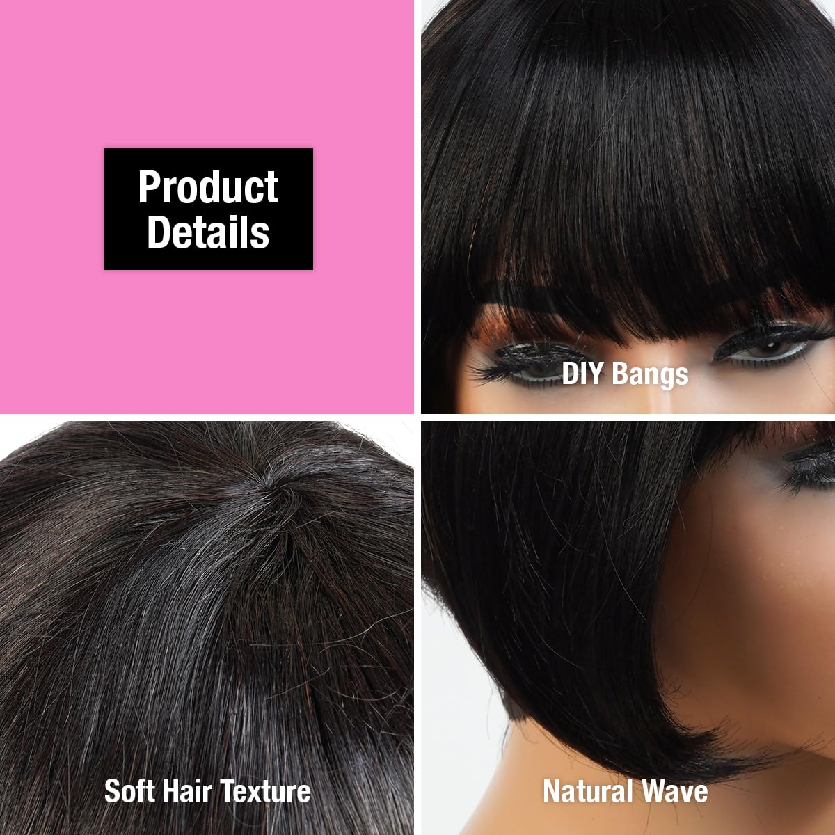 Instant Fab Short Human Hair Wigs - Pixie Cut with Bangs for Black Women | Tourmaline (TL34/51) | Layered Non-Lace Front Wig for Everyday Wear & Special Occasions