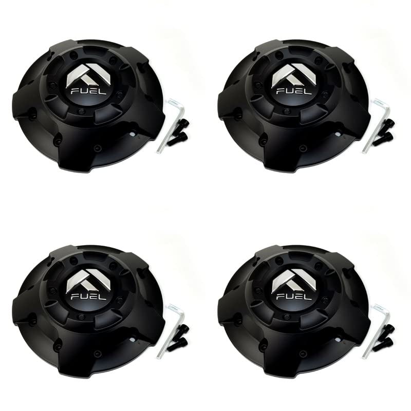4 Black Fuel Off-Road Wheel Center Caps 5/6 Lug - Compatible with D714, DC714, Five Contra, Vandal, Warrior, Avenger & More - Perfect for Trucks, Jeeps & Off-Road Vehicles