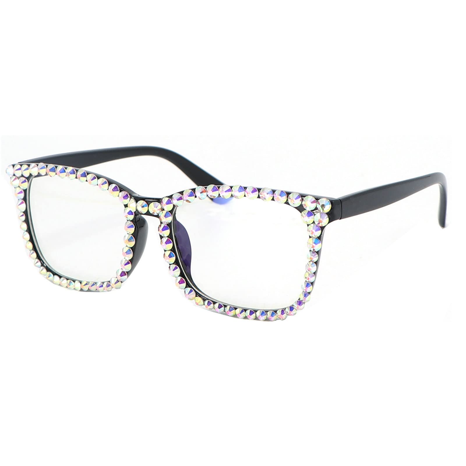 Blue Light Blocking Glasses for Women & Men - Anti Eyestrain Computer Reading Glasses with Stylish Rhinestone Rectangle Frames - Perfect for Office Work, Gaming & Screen Time