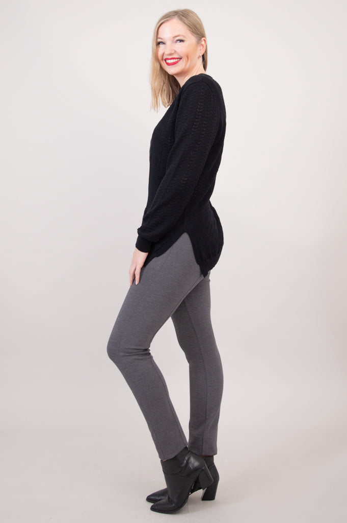Greta Sweater Women's Black Cotton Knit Pullover - Cozy Casual Wear for Fall & Winter