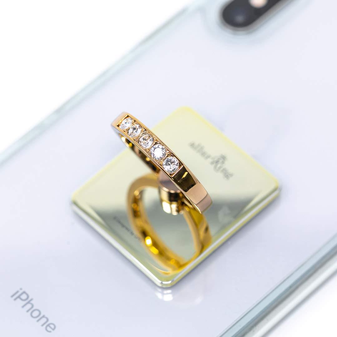 Charlotte Crystal Phone Ring Holder - 360° Rotating Finger Grip Stand for Smartphones (Light Gold) - Perfect for Watching Videos & Selfies