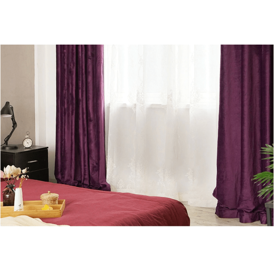 Brittany Velvet Plain Curtains Violet - Soft Luxurious Window Drapes for Living Room & Bedroom