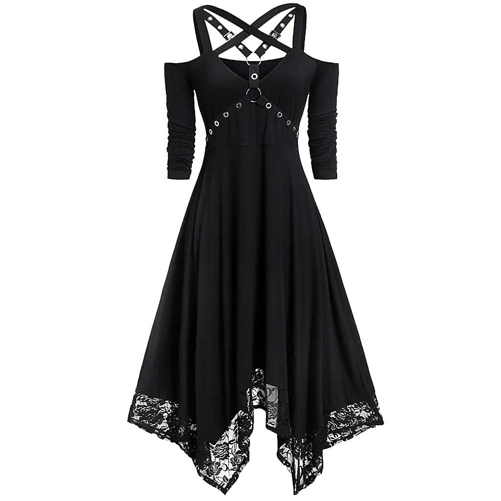 Gothic Lace Black Summer Dress for Women - Off Shoulder Half Sleeve Prom Ball Gown | Elegant Gothic Fashion for Parties, Weddings & Special Occasions