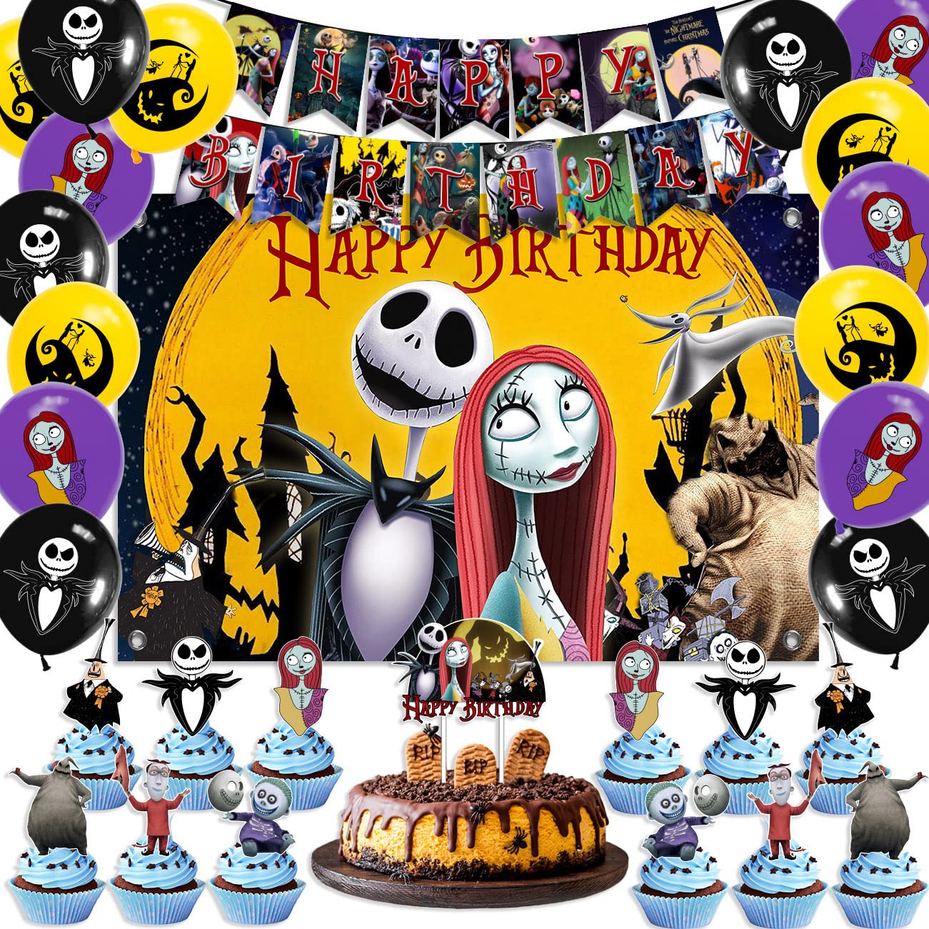 5×3ft Christmas Halloween Birthday Party Decorations Set - Happy Birthday Banners, Balloons, Backdrop, Cake & Cupcake Toppers - Perfect for Indoor/Outdoor Parties, Baby Showers & Holiday Celebrations