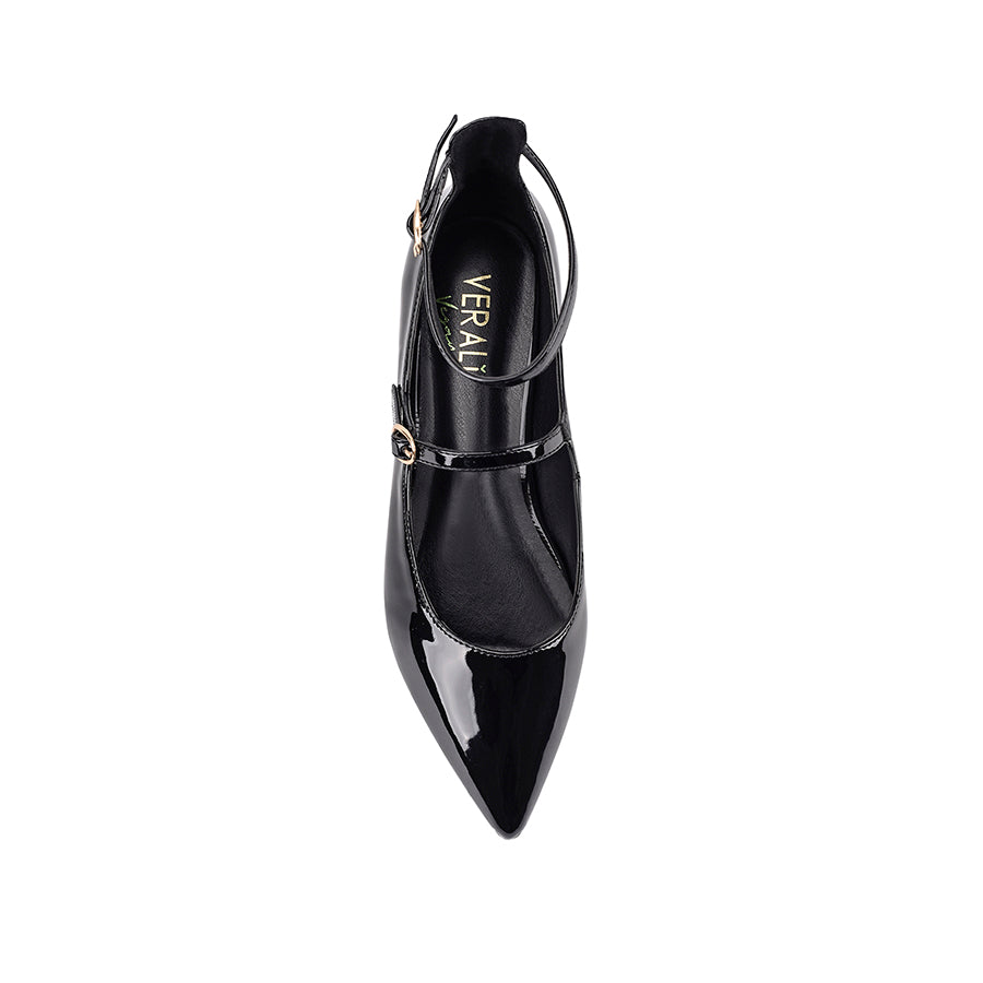 Issie Buckle Flats - Black Patent Leather Women's Shoes for Work, Office & Casual Wear