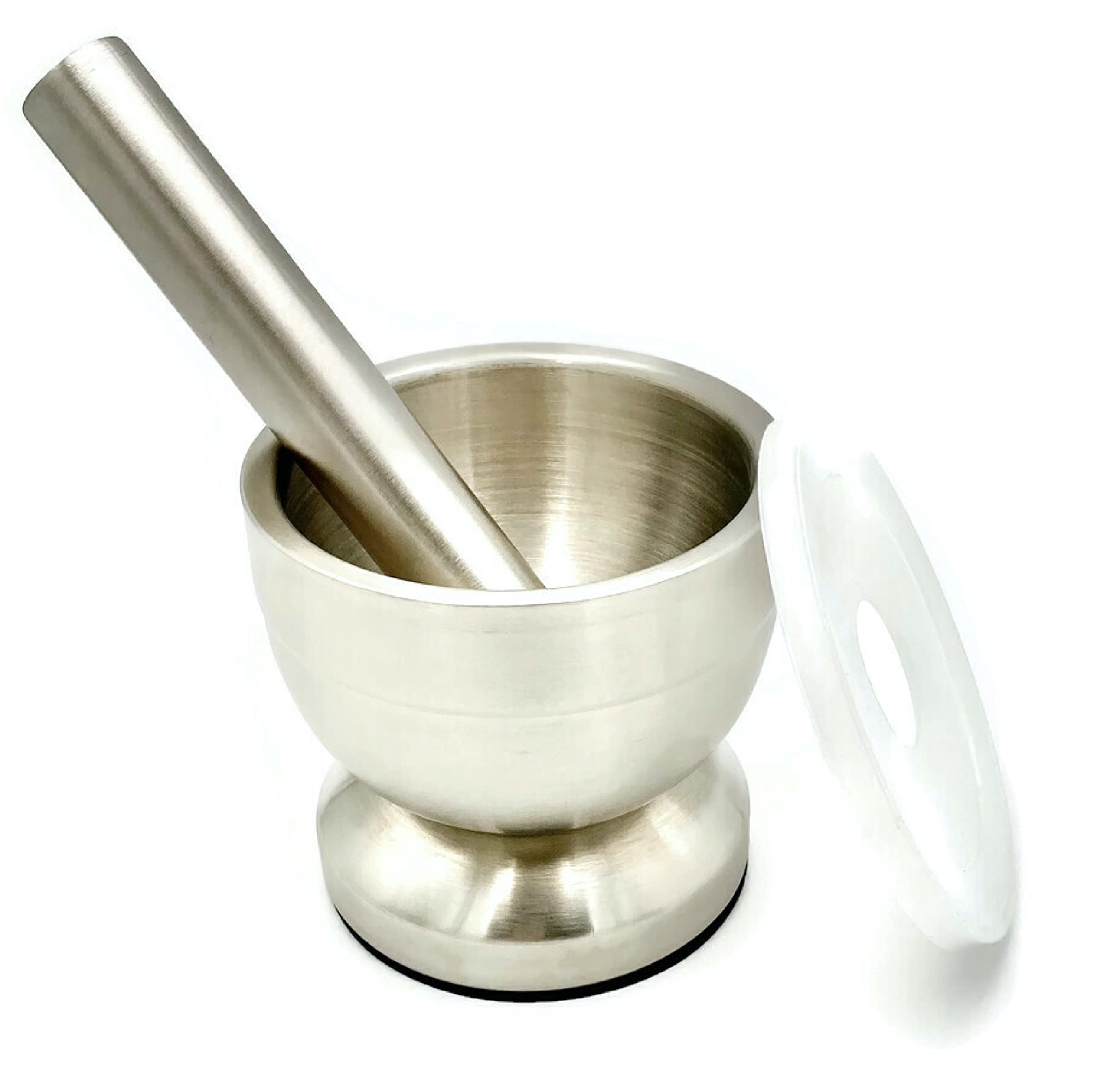 Premium Stainless Steel Mortar and Pestle Set with Silicone Lid - Spice Grinder, Pill Crusher & Coffee Grinder - Perfect for Kitchen, Pharmacy & Herbal Use