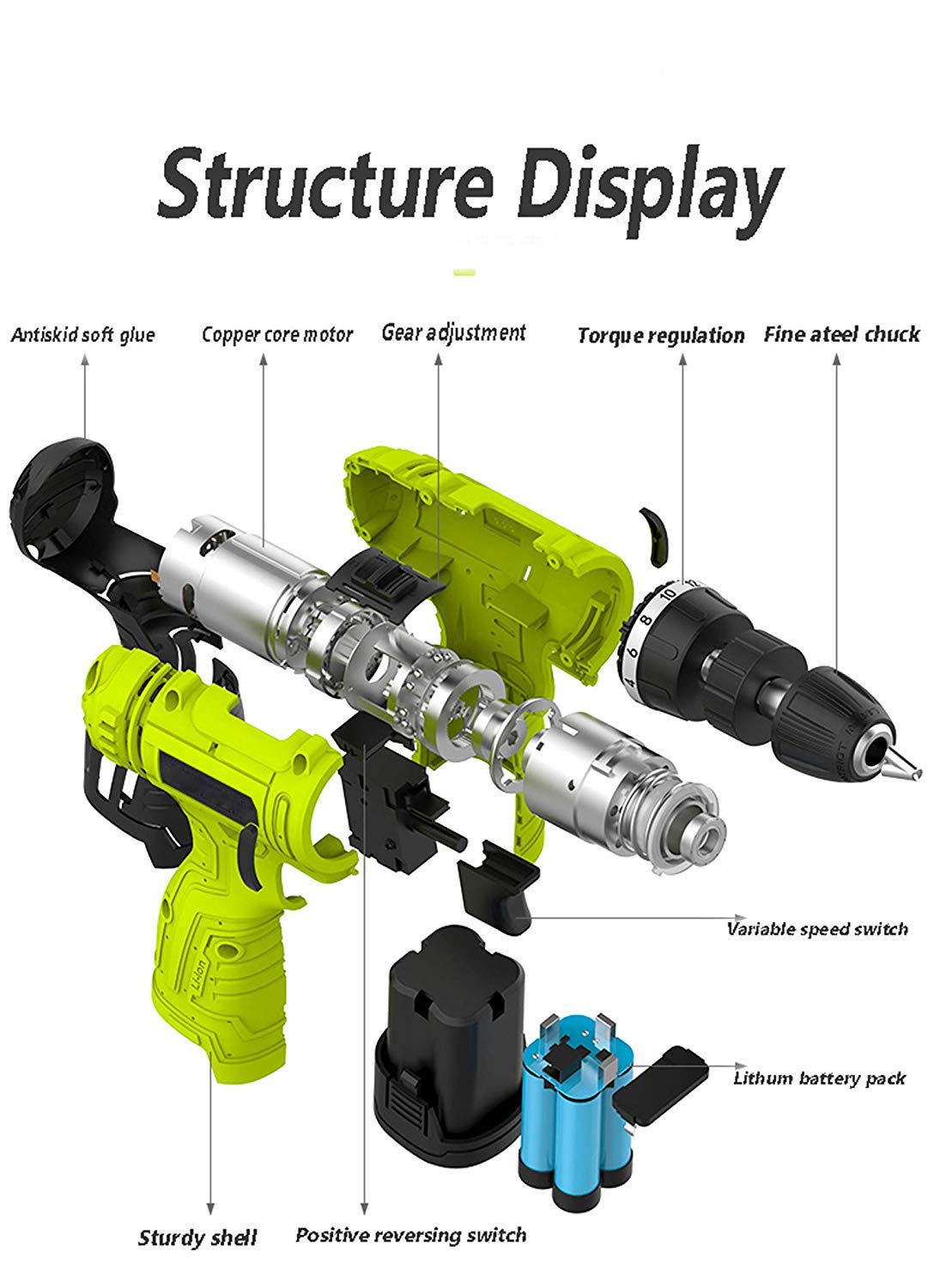 12V Rechargeable Lithium Electric Drill - Cordless Hand Drill with LED Light, Portable Power Tool Set for Home DIY & Hardware Projects | Perfect for Woodworking, Metal Drilling, and Household Repairs