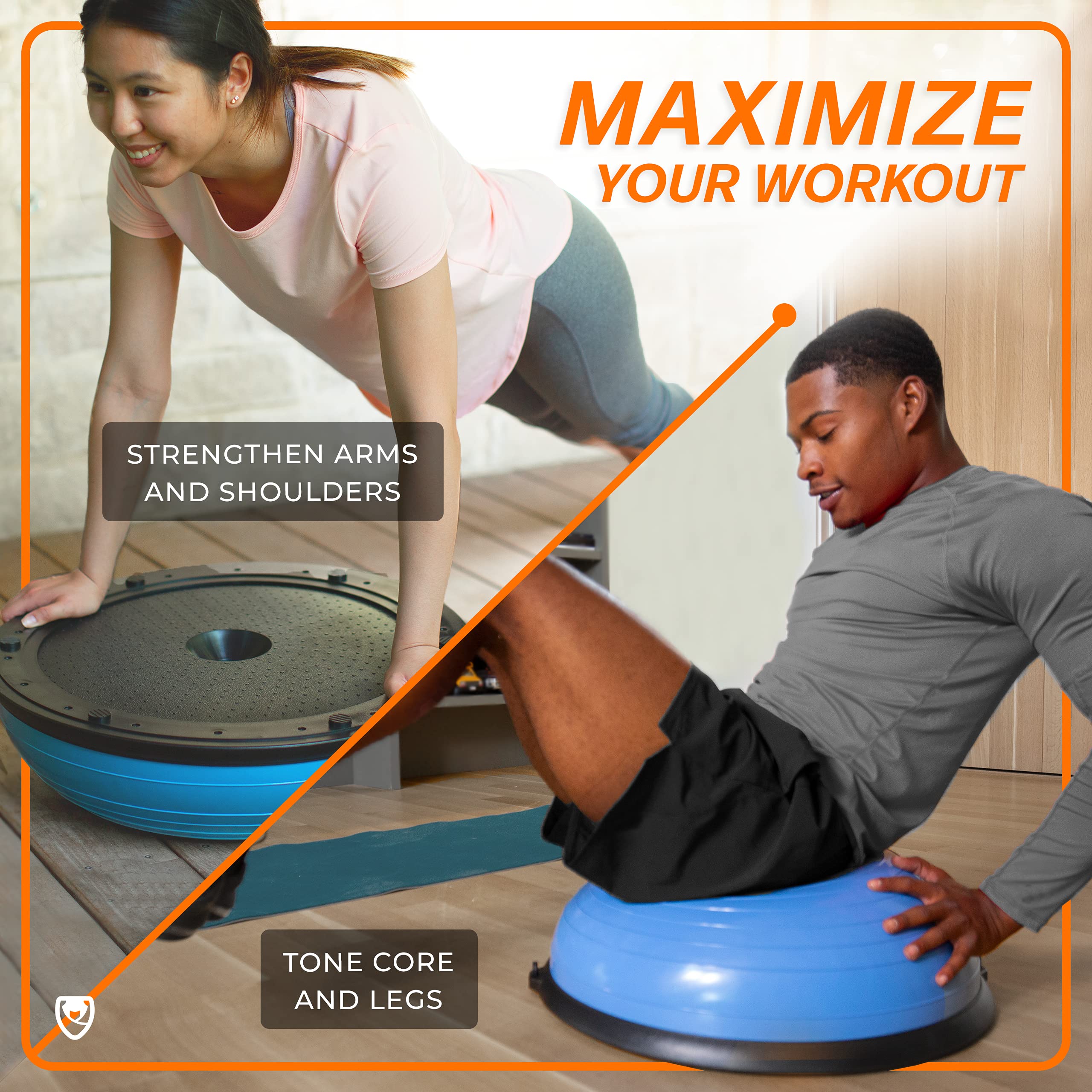 URBNFit Half Balance Ball - Core Stability & Full Body Workout Yoga Ball for Home Gym, Includes Resistance Bands, Pump & Exercise Guide - Perfect for Yoga, Pilates, Physical Therapy & Fitness Training