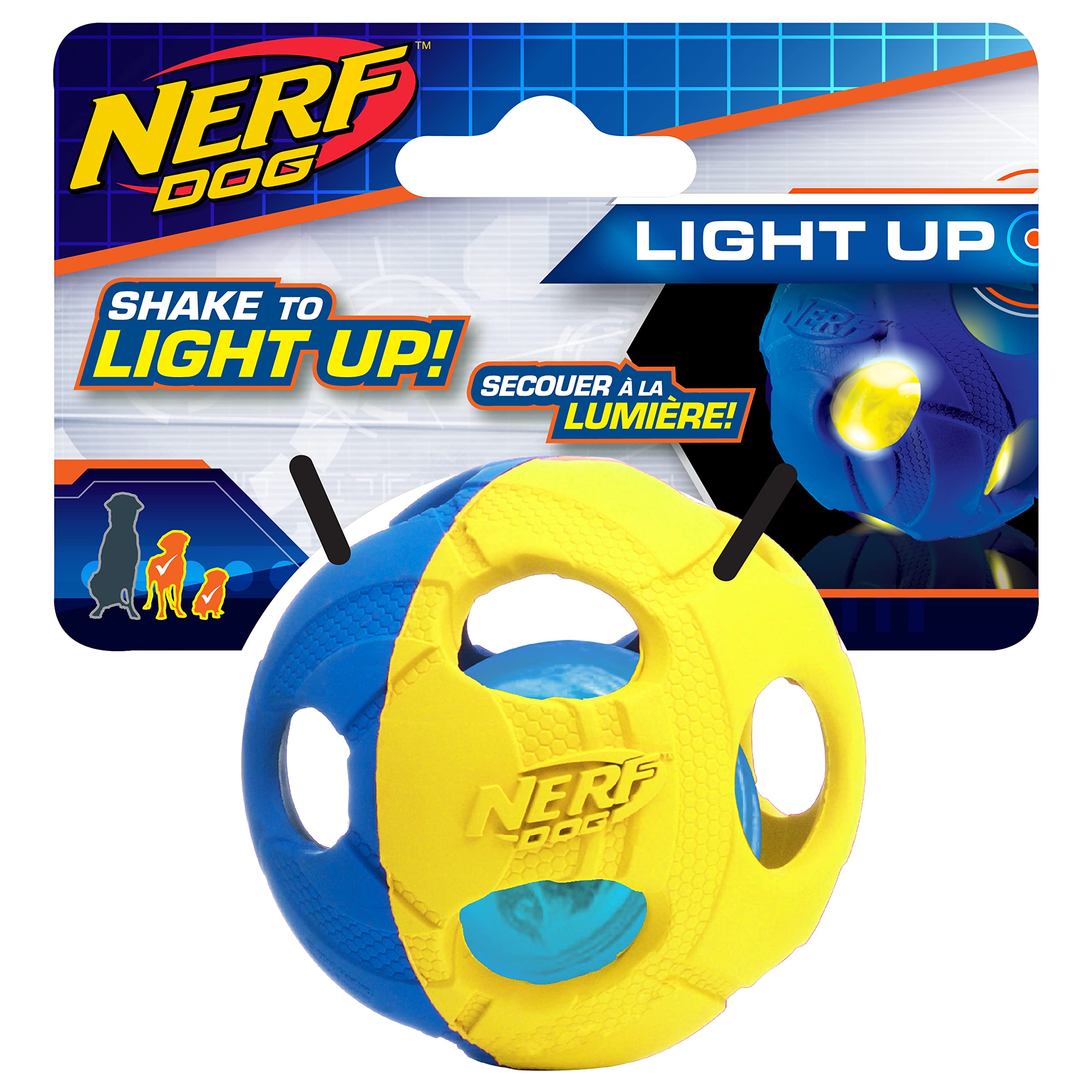 Nerf Dog LED Light Up Fetch Toy for Dogs - Glow in the Dark Interactive Play for Nighttime Outdoor Fun