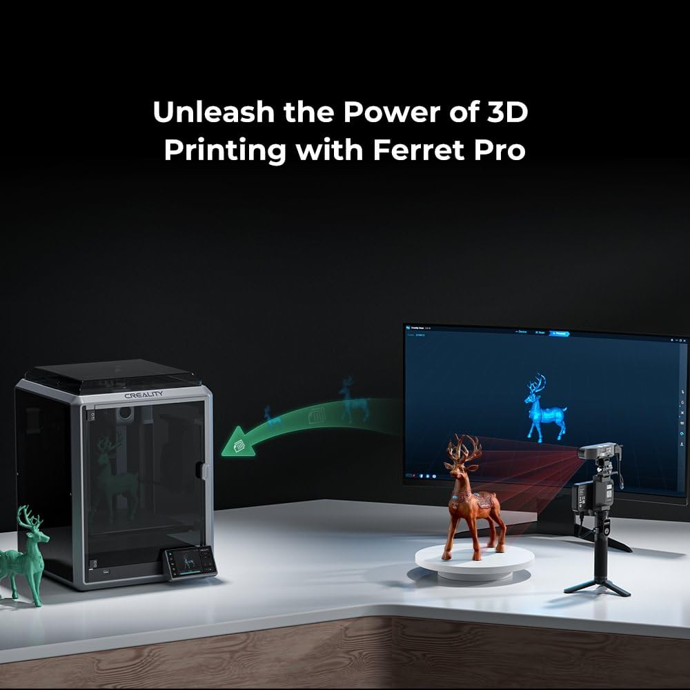 Creality CR-Scan Ferret Pro 3D Scanner - High Precision 0.1mm ASIC Chipset | Full Color Scanning for 3D Printing, Modeling & Reverse Engineering | Portable Handheld Scanner Compatible with iOS, Mac, Windows 10/11 & Android | Perfect for DIY Projects, Product Design & Educational Use