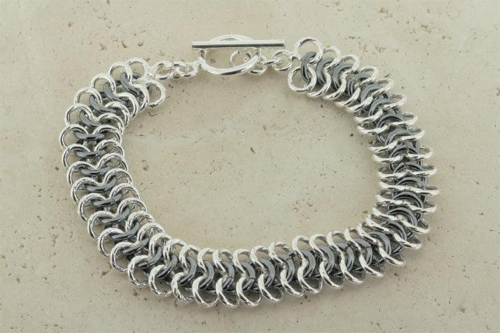 3 Interlinked Ring Bracelet - Polished & Oxidized Silver Stackable Bangle for Women - Perfect for Layering, Everyday Wear & Special Occasions