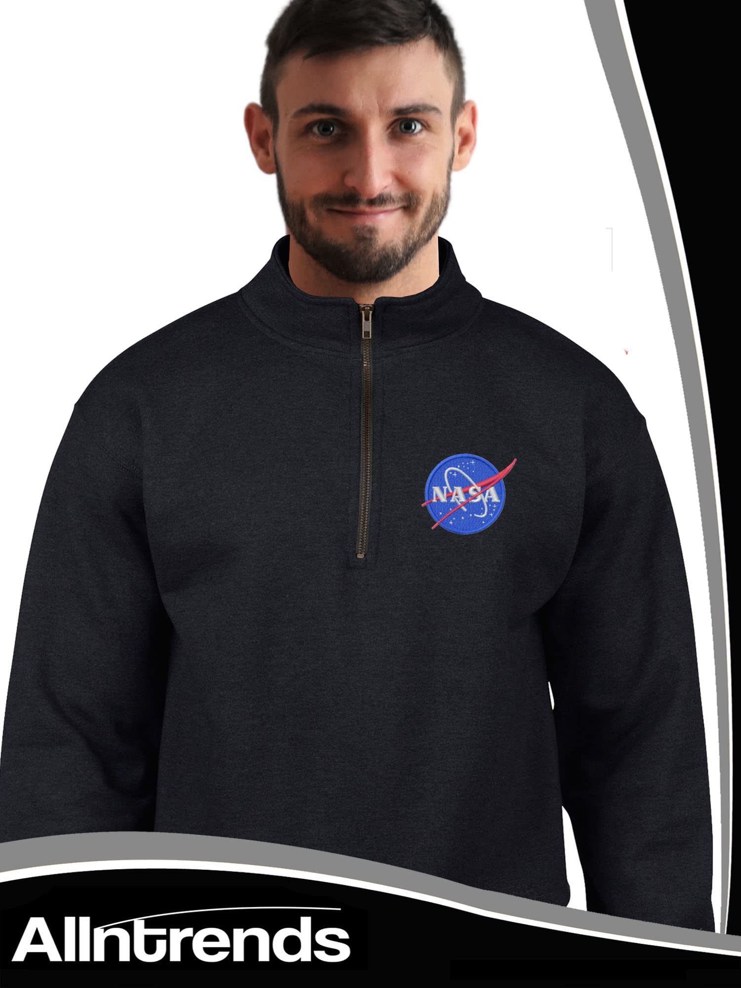 ALLNTRENDS NASA Embroidered Zip Collar Sweatshirt for Adults - Stylish Space-Themed Pullover for Men & Women | Perfect for Casual Wear, Street Fashion & Outerwear